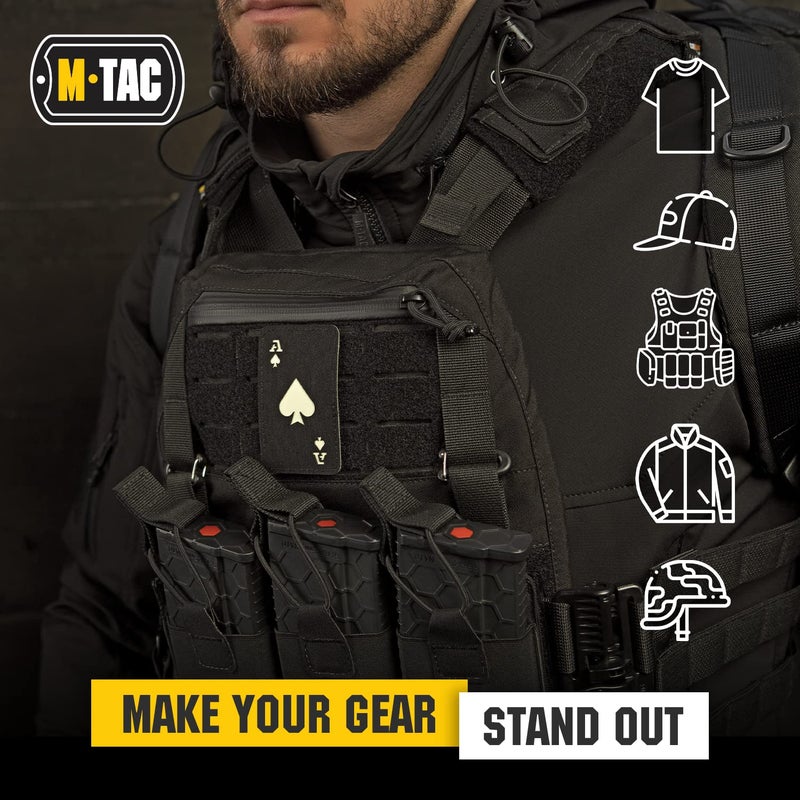 M-Tac Tactical Morale Patch for Military Gear - Ace of Spades Patch Death Card - Army Patches for Clothes, Jackets, Backpacks, Hats - Combat Hook and Loop Patches (Black/GITD 2 pcs.) - Image 4
